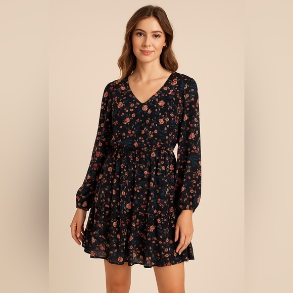 MSK Dresses & Skirts - 🖤🌸 NWT MSK Women’s Black Floral Ruffled Shift Dress 🌸🖤